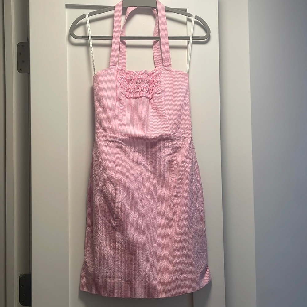 Lilly Pulitzer Halter Dress in Pink Seersucker Size 2
